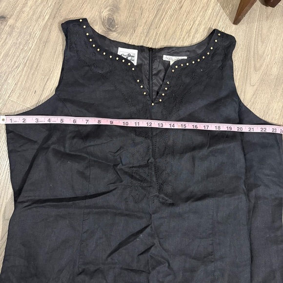 Nikki Valenti 100% Irish Linen Midi Dress Sz 20 Black Embroidered Sleeveless - Picture 10 of 14